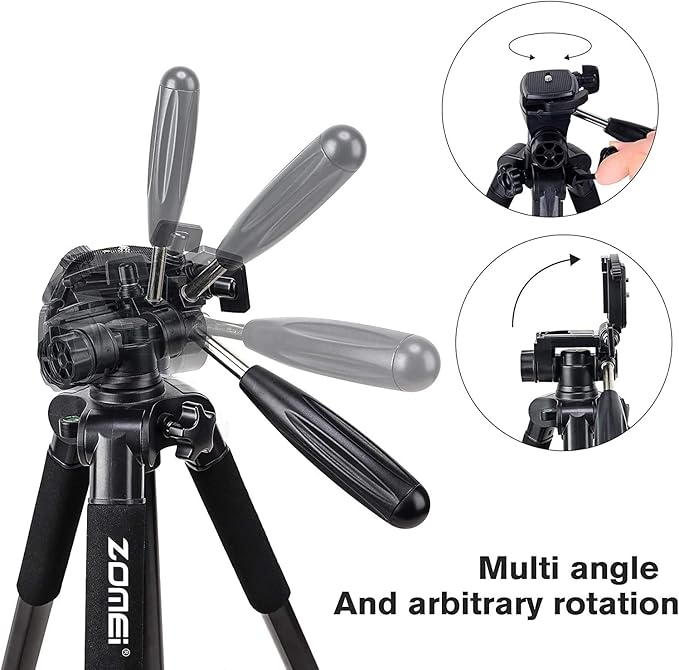 Camera Tripod 55-inch Q111 with Phone Holder,Cell Phone Tripod Stand Protable Lightweight for Canon Nikon Sony DSLR Projector Webcam Spotting Scopes Gopro and Smartphones Live(Black)