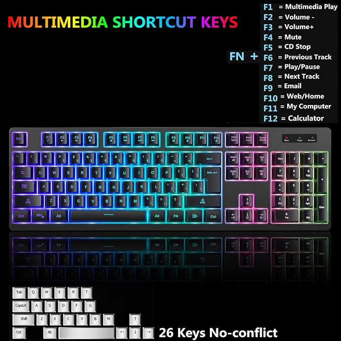 Wireless RGB Gaming Keyboard and Mouse - Rechargeable RGB Backlit,Long Battery Life,Mechanical Feel,7 Color Gaming Mouse for PC Game and Work