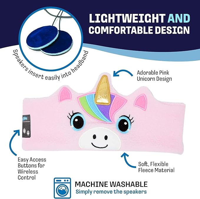 Toddler Headphones Wireless, Kids Bluetooth Earphones, Safe Volume - Wired School Headphones for Kids with 3.5 MM Jack and Travel Bag - Toddler Airplane Accessories for Boys & Girls - Purple Unicorn