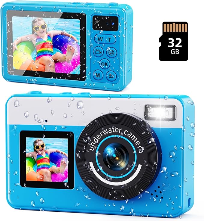 Underwater Digital Camera - MaxMango 10 FT Waterproof Floating Camera with 32GB Card, Dual Screen Selfie Camera for Snorkeling, Swimming, Skiing, 48MP 18X Autofocus Compact Point and Shoot Digital