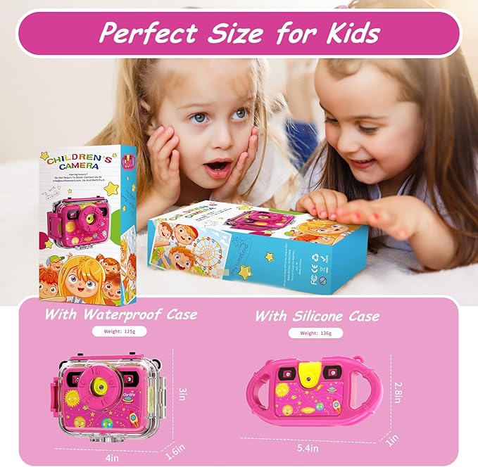 Ourlife Kids Underwater Camera,Waterproof Cameras Toys for Toddler,1080P 2.4'' Large Screen Cam Digital Camera with 8GB Card,Fill Light,Christmas Birthday Gift for Girls Ages 3-12 (Pink)