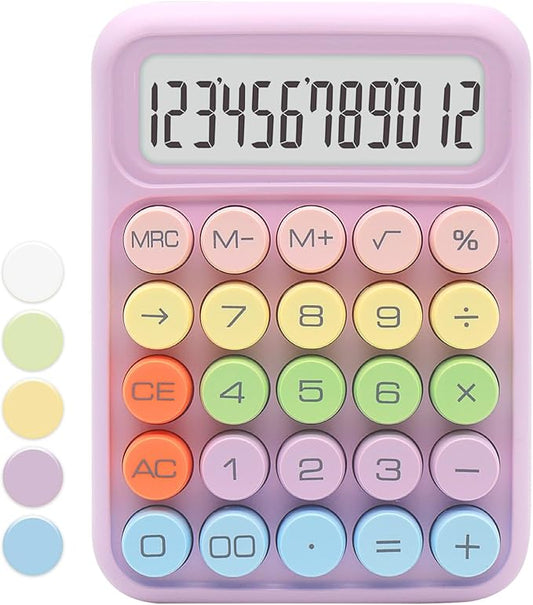 Purple Calculator, Cute Calculator with 12 Digit Display and Big Buttons,Purple Office Supplies and Desk Accessories for Office Clerks