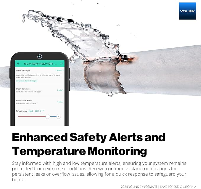 YoLink FlowSmart All-in-One: Smart Water Meter & Shutoff for 0.5'' Pipes, NSF Certified, Real-Time Leak Detection, App-Controlled, 10+ Year Battery, YoLink Hub Included – YS5018