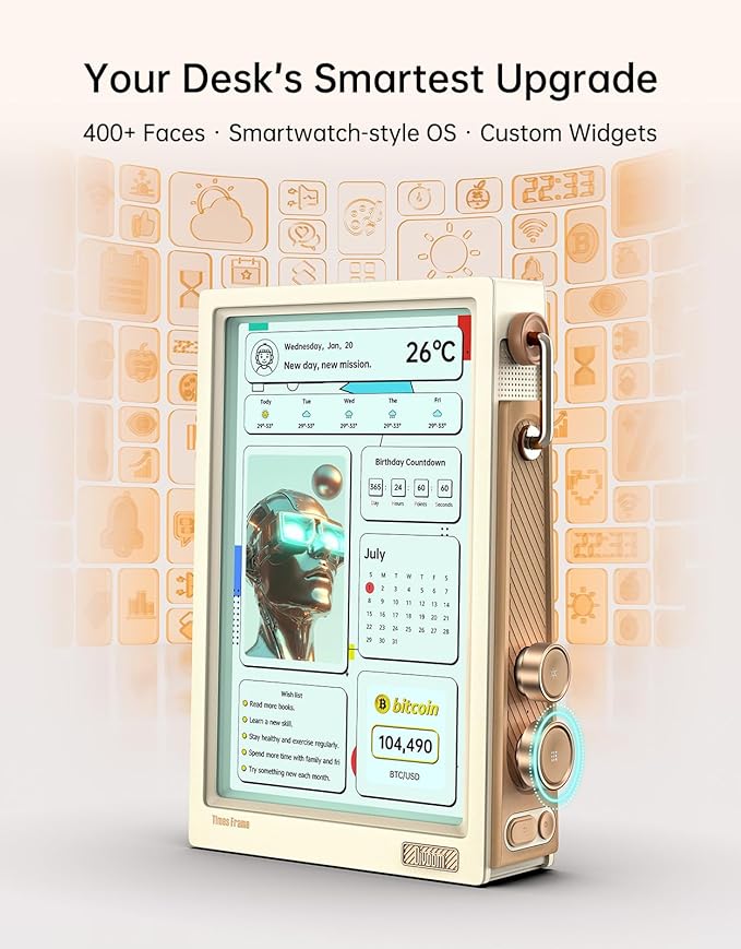 Divoom Times Frame-10.1" Digital Picture Frame Transparent IPS with RGBLED Rotary Knob WiFi 64GB 400+Clock Faces Widget 50+API Feeds Gift Mode Pixel Art Community Personalized Data Display (White)