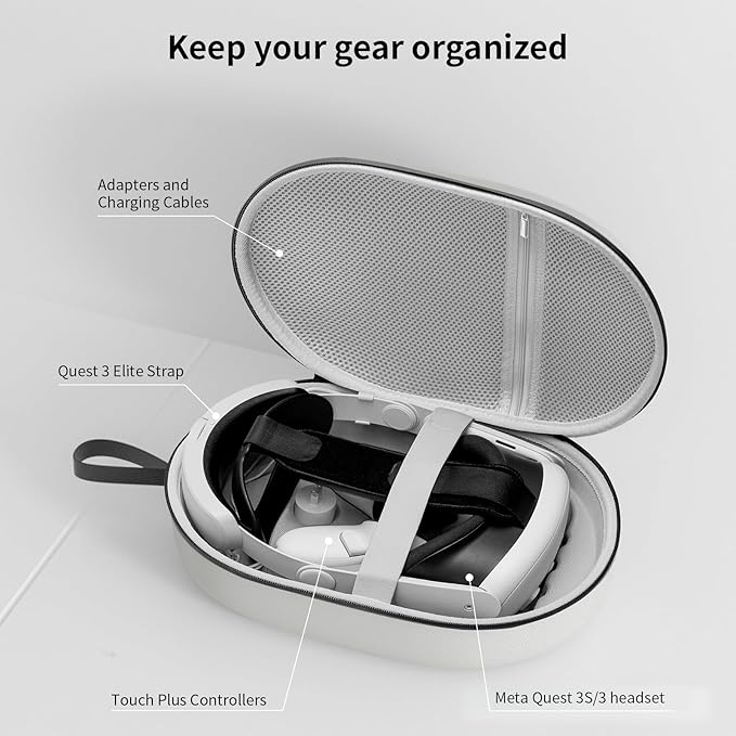 annapro Carrying Case for Meta Quest 3S/Quest 3/Vision Pro, Compatible with Battery Elite Strap, Controllers and Other Accessories, Hard Shell Case and Superior Protection for Travel, Grey