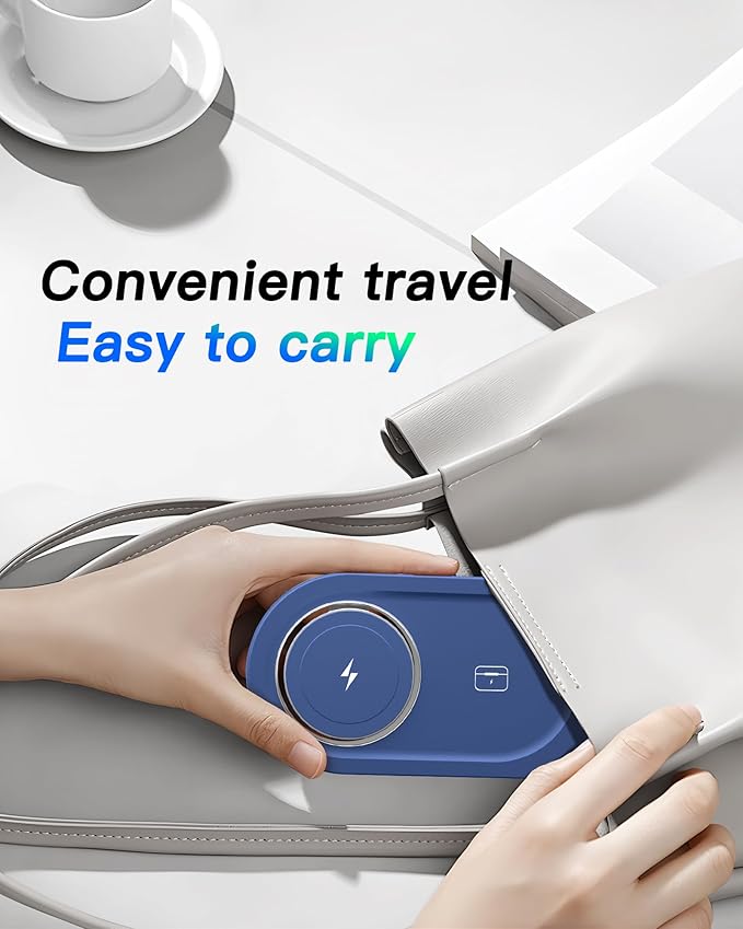 Upgraded 3 in 1 Wireless Charging Station for Apple Devices, Faster Mag-Safe Charger Stand, Magnetic Charger Station for iPhone 17/16/15/14/13/12 & AirPods Pro & Apple Watch Series (Sapphire Blue)