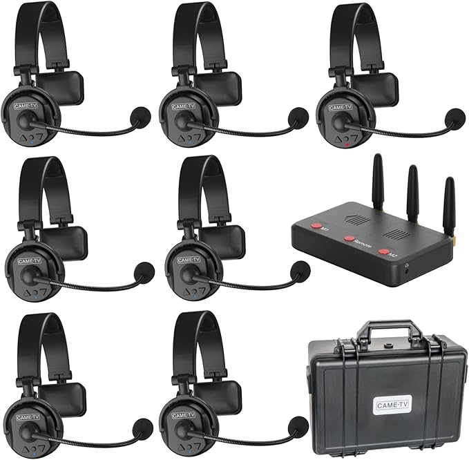 cametv Waero 1.9GHz Wireless Intercom Headset System Noise Cancellation Zero Latency Full Duplex 7 Person Team Communication with Hardcase for Church Boating TV Film Production Drone