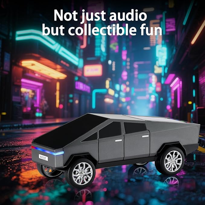WS-580 Bluetooth Pickup Truck Replica Portable Speaker,with Display Screen,HD Sound, TWS Pairing, FM Radio,Built-in Microphone Hands-Free Calling, LED Party Light, Surprise Gift for Car Lovers(Gray)