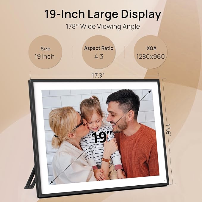 64GB 19inch FRAMEO Smart WiFi Digital Photo Frame 1280x960(4:3) IPS LCD Touch Screen, Auto-Rotate Portrait and Landscape, Dual-WiFi Share Moments Instantly via Frameo App from Anywhere