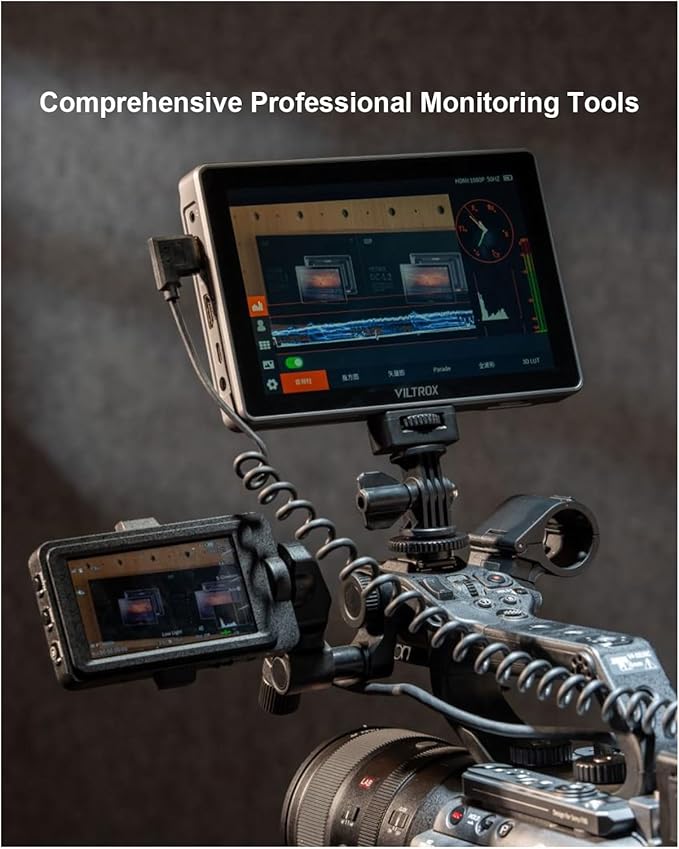 VILTROX DC-L1 7" 4K HDMI Camera Field Monitor, 600nit Touch Screen, 4K 30Hz HDMI Loop in/Out DSLR Video External Monitor for Sony Canon Nikon with Sunshade Hood, Battery, Storage Bag