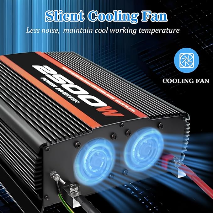 2500W Inverter 12V DC to 120V AC Converter for Home, RV, Truck, Off-Grid Solar Power Inverter with Built-in 5V/2.1A USB, AC Hardwire Port, Remote Controller