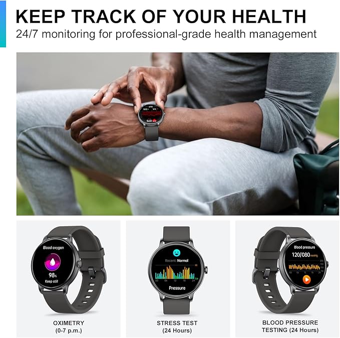 Smart Watch, 1.43'' AMOLED Smart Watches for Men Women (Answer/Make Call), Fitness Tracker with Heart Rate/Sleep Monitor, IP68 Waterproof Activity Tracker, Pedometer for Android iOS