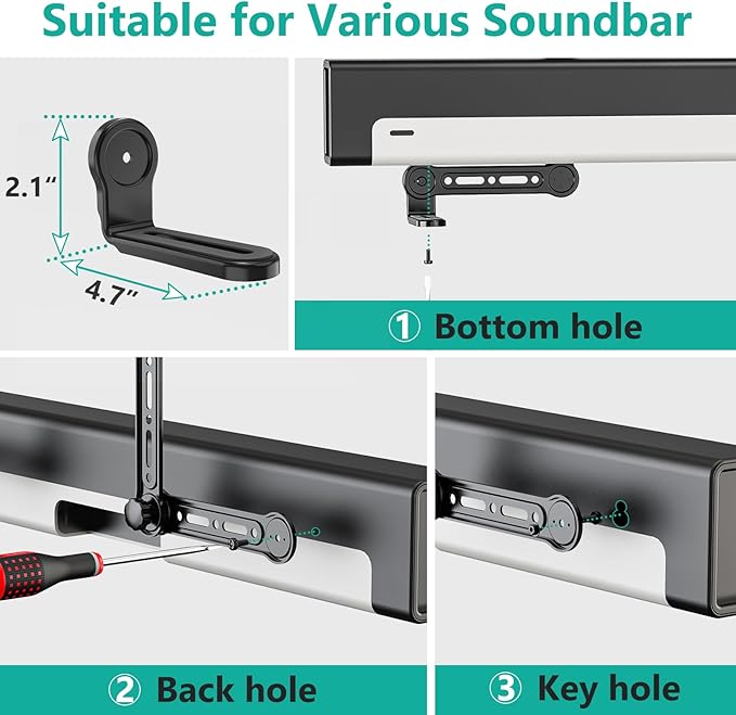 WALI Universal Soundbar Mount for TV, Heavy-Duty Bracket for Mounting Above or Below Screen, Holds Up to 33 lbs, Fits Samsung, Sony， Bose，LG，Vizio，Roku,Vizio,Bose & More (SBR206)