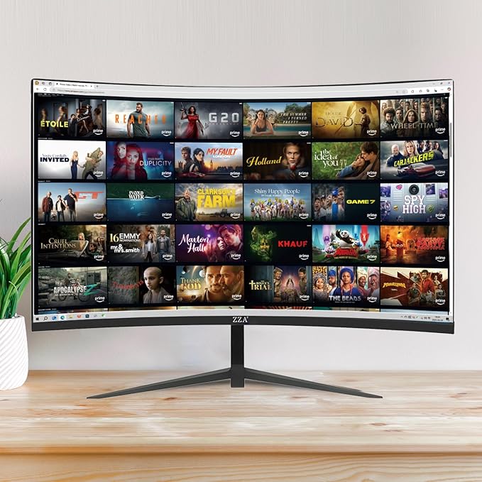 ZZA 27 Inch Curved Monitor,VA Gaming Monitor,180Hz Refresh Rate, 1ms Response, 100% sRGB, 1080p Resolution,FreeSync,VESA Mountable