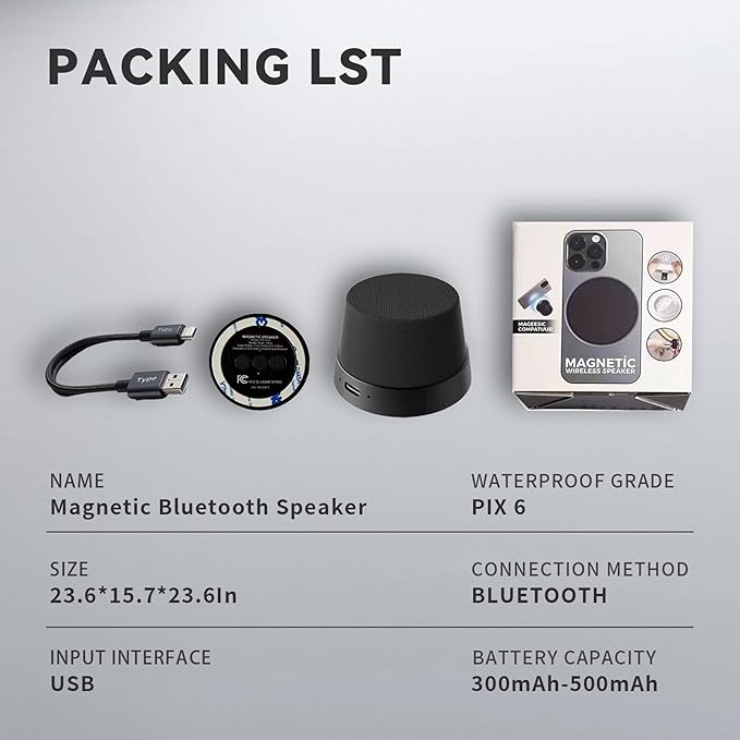 Portable Bluetooth Sound, Magnetic Portable Wireless Speaker, IPX6 Waterproof Small Bluetooth Speaker, Outdoor Magnetic Phone Holder, Small Outdoor Wireless Sound (Elegant Black)