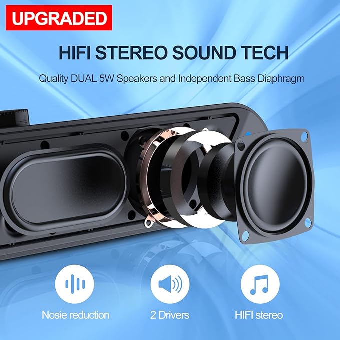 LENRUE Computer Speakers,Wired USB-Powered Sound-bar with 10W Stereo Sound for PC Desktop,Plug-n-Play (A39PRO /Black)