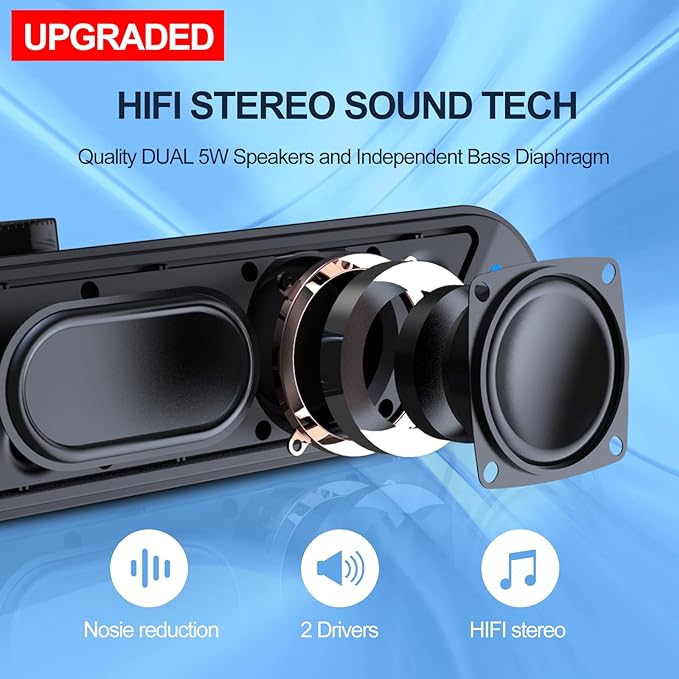 LENRUE USB Computer Speakers for Desktop, 10W PC Speakers for Desktop/Laptop/Tablet/Monitor, Single-Wired USB Soundbar Speaker,Plug-n-Play,No Sound Delay(NO 3.5mm AUX Plug)