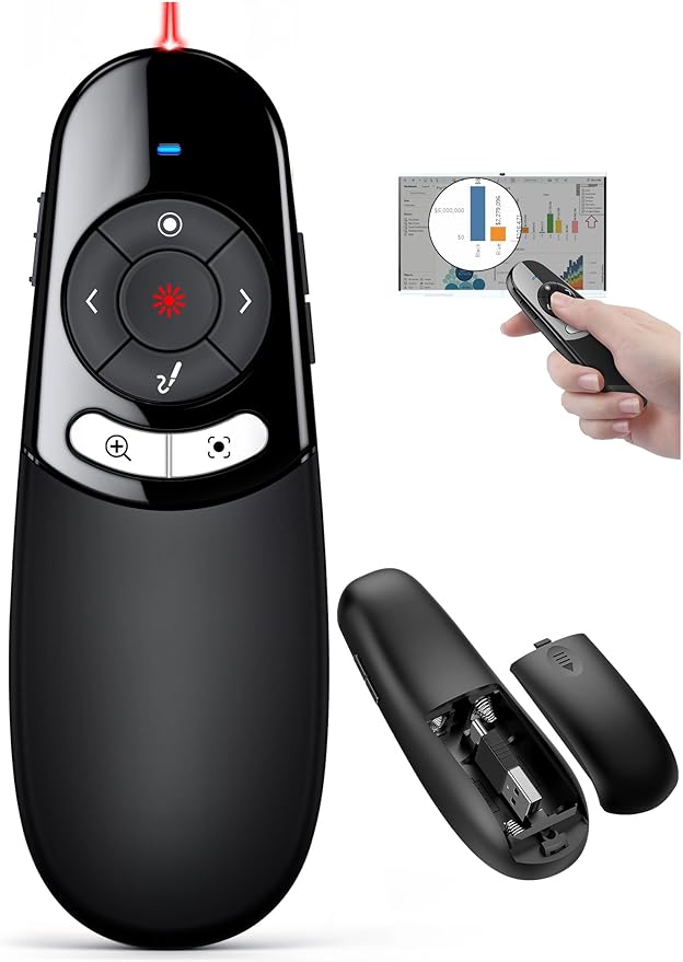 Physical and Digital Pointer Presentation Clicker for Powerpoint Presentations,2 in 1 USB A and USB C Wireless Presenter Remote with Highlighting Magnifier for LED LCD Screen