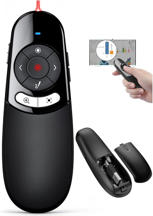 Physical and Digital Pointer Presentation Clicker for Powerpoint Presentations,2 in 1 USB A and USB C Wireless Presenter Remote with Highlighting Magnifier for LED LCD Screen