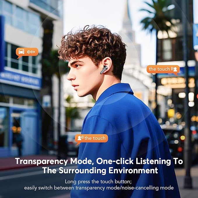 Wireless Earbuds ANC&ENC Bluetooth 5.4 Earphones in Ear Transparency Mode Ear Buds with Dual Noise Cancelling Mic, Deep Bass Stereo Sound, 36H Playtime LED Display Wireless Headphones IP7 Waterproof