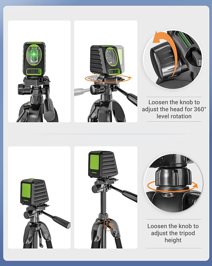 Laser Level Tripod, Huepar 56-inch Extendable Height Tripod Use with Line Lasers, Point Lasers, Laser Distance Measures, 1/4" and 5/8" Thread Mount, Multi-Function Hook, Non-Skid Feet, TPD14