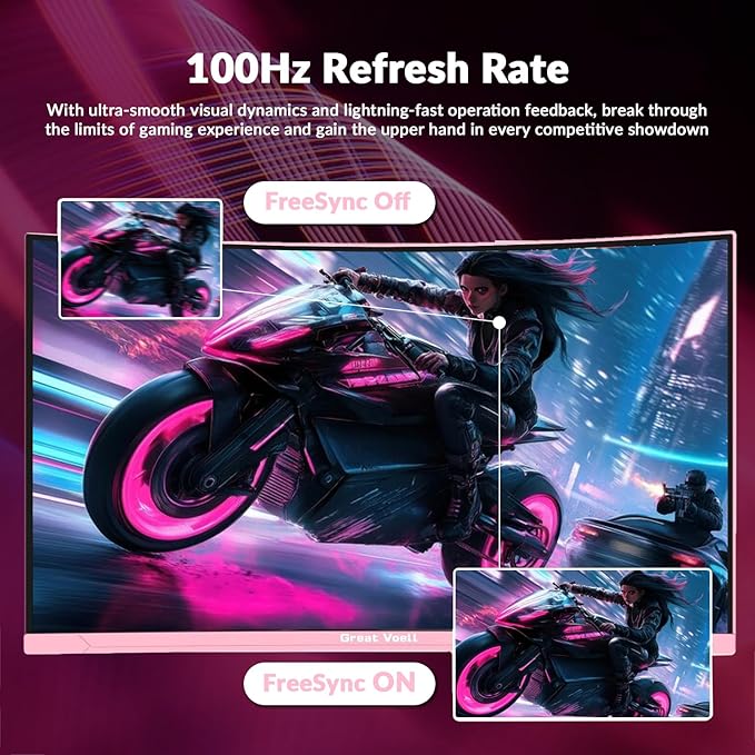 27-Inch Curved Gaming Monitor - 100Hz, FHD (1920x1080), 1ms Response, 1500R VA Panel, AMD FreeSync, Low Blue Light & Flicker-Free, Eye Care, HDMI/DP, VESA 75x75mm - Pink
