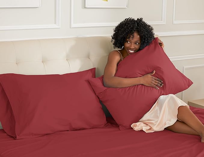 Sunflower King Pillowcases Set of 2, 100% Cotton King Size Pillow Cases 2, 20×40 inches Jester Red, Soft and Breathable