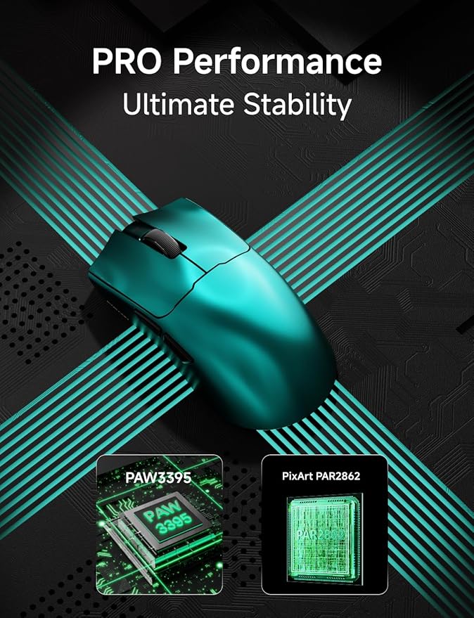 S9 Max Wireless Gaming Mouse, 59G Ergonomic Computer Mouse, Triple Modes, 8K Polling, 26K DPI, PAW3395 Optical Sensor, Kailh Switch, 250h Battery Life, Programmable for PC/Win/Mac(Green)