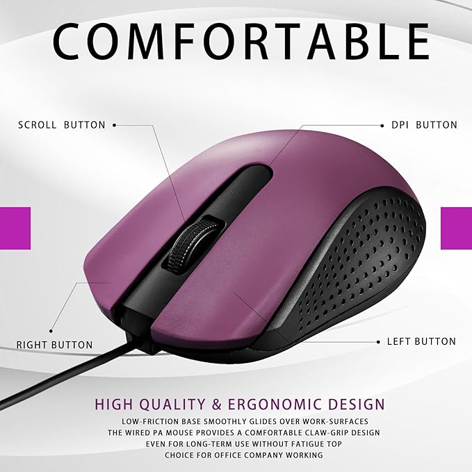 30 Pcs USB Wired Mouse Computer 3 Button Mice Bulk Corded USB Mouse for PC Desktop Laptop Computer Office School Home Classroom Supplies (Purple)