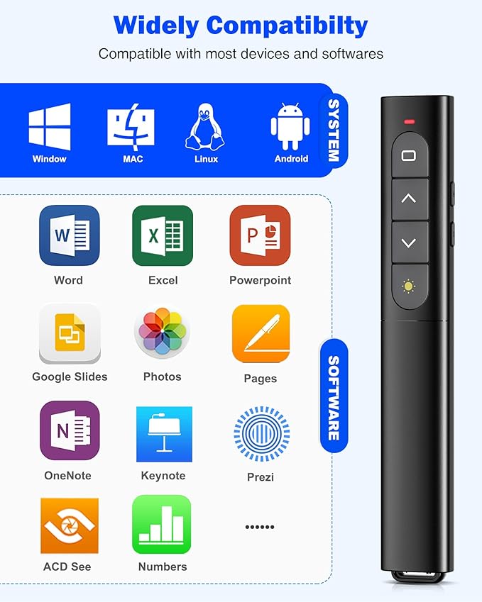 USB Type C Presentation Clicker with Red Light,Volume Control Wireless Presenter Remote Pointer for Powerpoint Presentations with Hyperlinks Open,Slide Clicker for Classroom MAC Computer Laptop