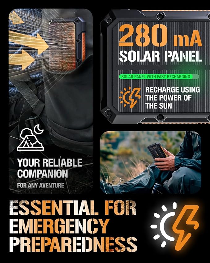 ToughTested 16,000 mAh Fast Charging Solar Power Bank, Portable Solar Charger External Battery Bank with Wireless Charging | IP65 Waterproof, Dustproof, Shockproof for Camping, Travel & Emergency Use