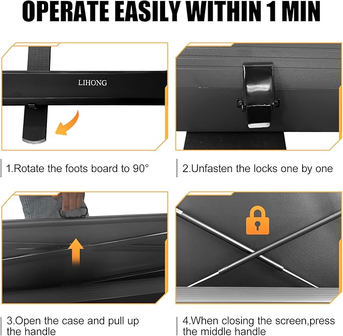 LIHONG Floor Rising Projector Screen Indoor & Outdoor 16:9 HD Portable Matte White Projection Screen for Long Standard Projector Fast Setup for Movies, Office Presentations & More (100 Inch/16:9)