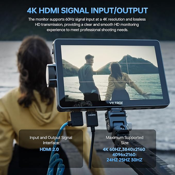 VILTROX DC-A1 2800 Nit Camera Monitor, 7 inch HD 1920x1080 IPS Touch Screen Camera Field Monitor with 4K HDMI 2.0 in/Out, 3D LUT, Focus Peaking, Video Assist, HDR Full Waveform, F550 Battery