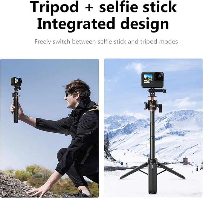 VRIG 21" Extendable Selfie Stick Tripod for GoPro with 360° Ballhead, Portable Vlog Selife Stick Tripod Stand for DJI OSMO Action 5Pro/4/3,GoPro Hero 13 12 11 10 /Insta360 X5/Ace Pro/Pocket3