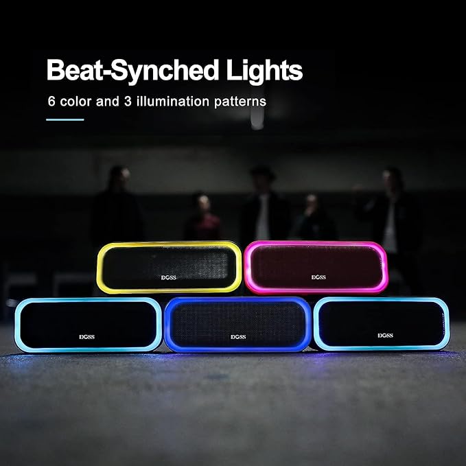DOSS SoundBox Pro Bluetooth Speaker with 20W Stereo Sound, Active Extra Bass, IPX6 Waterproof, TWS Pairing, Multi-Colors Lights, 20H Playtime, Portable for Beach, Outdoor-Grey