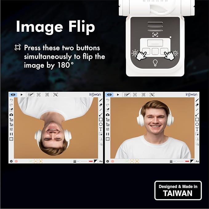 INSWAN INS-Flip 4 4K USB Portable Document Camera/Webcam/Visualiser—13MP Ultra HD, Foldable Design, Auto Focus, Mic, LED, Compatible with Mac OS, Windows, iPad, Chromebook for Distance Learning