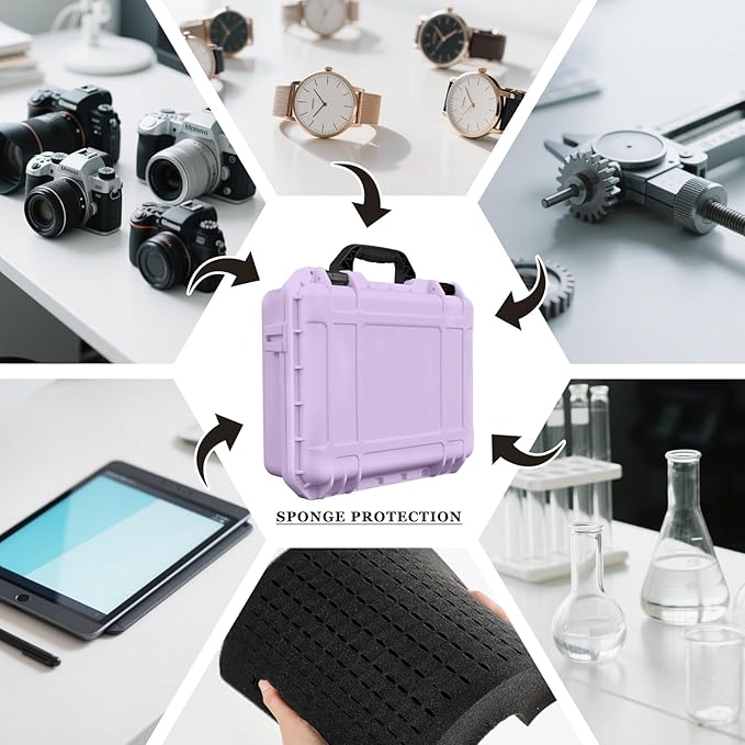 16.3 x 12.4 x 6.5 Inch Waterproof Hard Case with DIY Customizable Foam Insert Portable Protective Case with Knife for Camera Drones Equipments Tools Test Instruments (Purple)