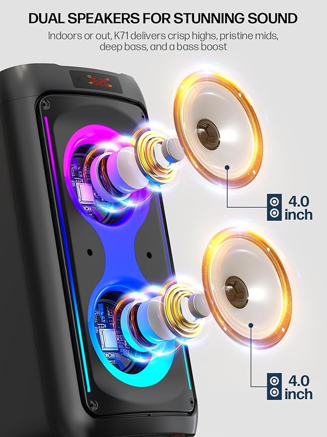 Karaoke Machine for Adults, Portable Bluetooth Speaker with 2 Wireless Microphones, PA System with Disco Lights for Big Party, Outdoor, Supports USB/TF/REC/AUX, Ideal Gifts for Family, Music Lover