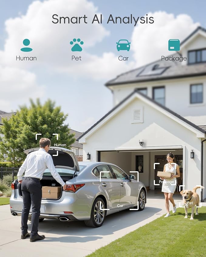 ZUMIMALL Cameras for Home Security 2-Pack (Black) - 2.4G/5G WiFi, Wired Camera for 24/7 Recording | Motion & Noise Detection, Auto Tracking, Cloud & No-Monthly-Fee SD Storage | Works with Alexa Google