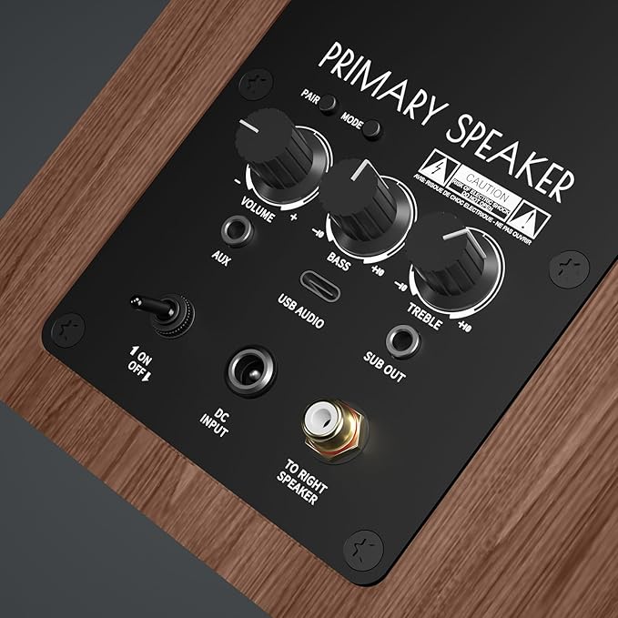 Bluetooth Bookshelf Speakers, 75W Powered Active Speaker with 4 Inch Woofer, HiFi Speaker with aptX Bluetooth USB for Home, Studio, Gaming, Set of 2, Bronze