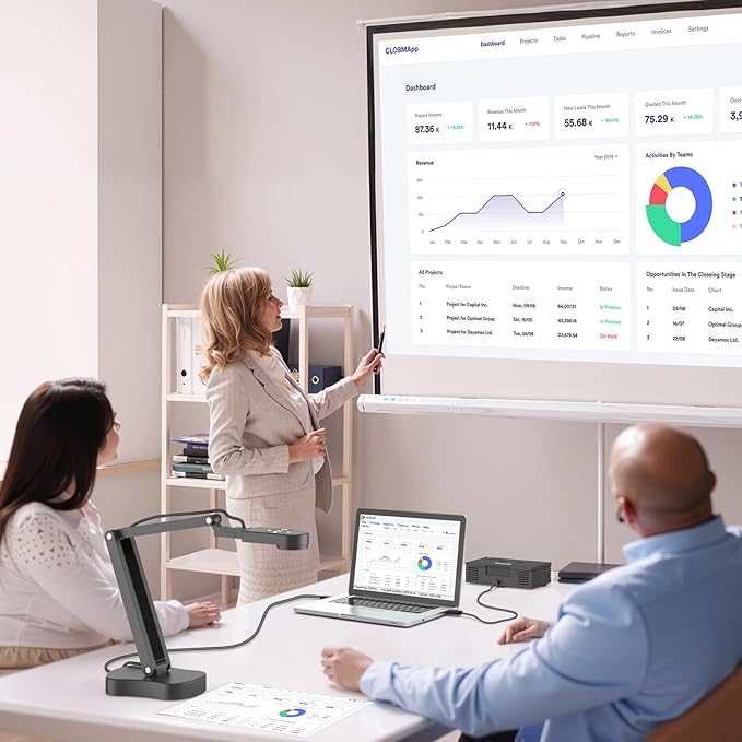 8MP USB Document Camera, Auto Focus, LED Light, Image Reversal, Built-in Mic, Mac OS, Windows, Chromebook for Distance Learning, Remote Teaching, Web Conferencing, Live Demo (KB700)