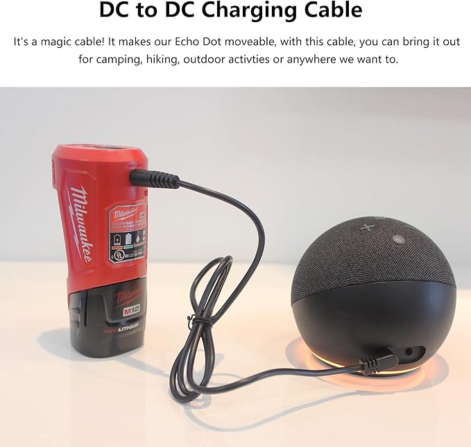 DC to DC Charger Adapter Cable for Echo Dot 3rd/4th/5th Gen, Echo Dot 3rd/4th Gen with Clock Kids,Echo Spot (Black - DC to DC)