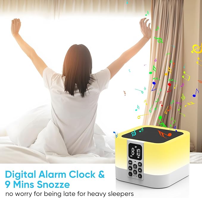 Night Light Bluetooth Speaker, Baby Nursery Night Lamp for Breastfeeding, Alarm Clocks for Kids, 30 Sounds Machine & Sleep Timer, Touch Bedside Lamp, 8 Color Changing, Gifts for Teens Boys