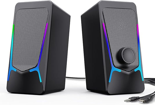 ROSON Computer Speakers, Gaming PC Speakers with Enhanced Bass and Volume Control, Stereo 2.0 USB Powered 3.5mm Aux Multimedia Speakers for Laptop/Desktop/Tablets/Phone