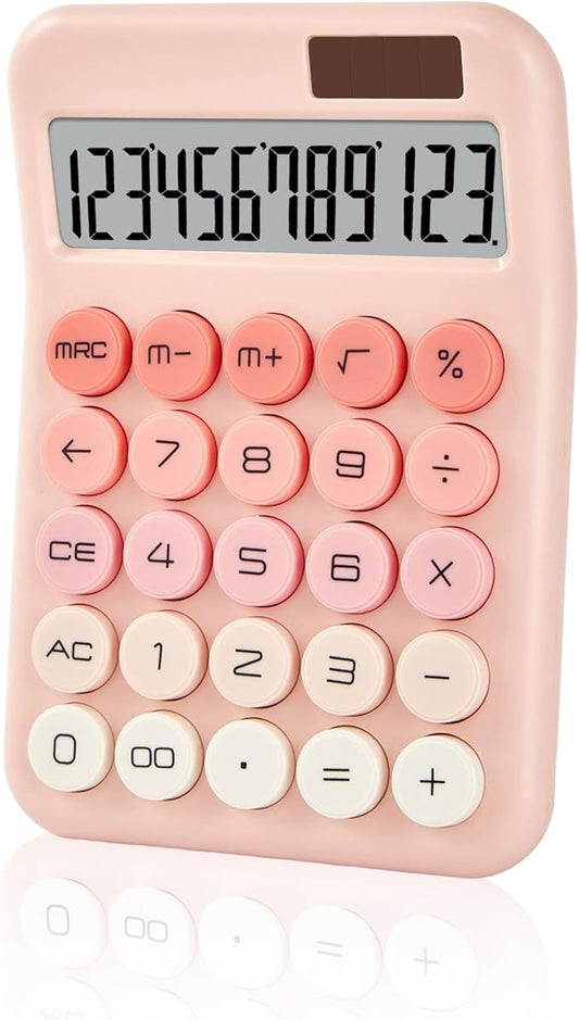 Small Desktop Calculator with LCD Large Display and Sensitive Button, Dual Solar and Battery Powered with Automatic Sleep Basic Cute Calculators for Office, School and Business (Pink)