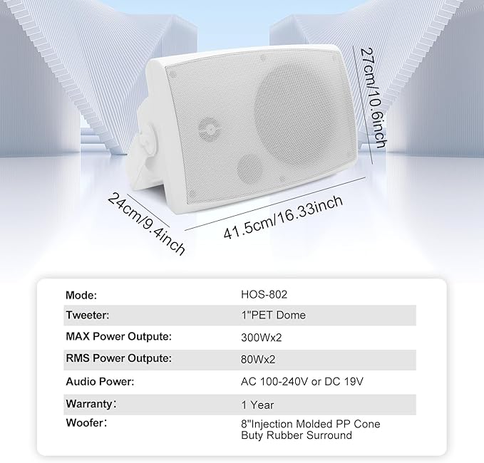 STUDIOFINIX 6.5 Inch 400W Outdoor Speakers Wired Waterproof Passive with Powerful Bass, Wall Mount Speakers for Patio Garden Poolside Home(Pair,Black) (White, 8)