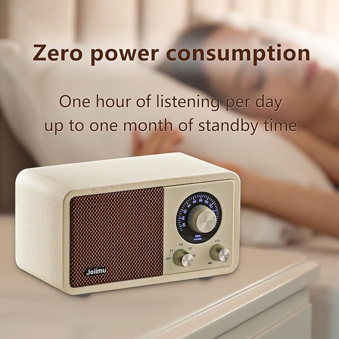 Portable FM Radio Bluetooth Speaker, 2600mAh Rechargeable, PU Leather, SD Card Support for Kitchen Living Room with Rotary Knob