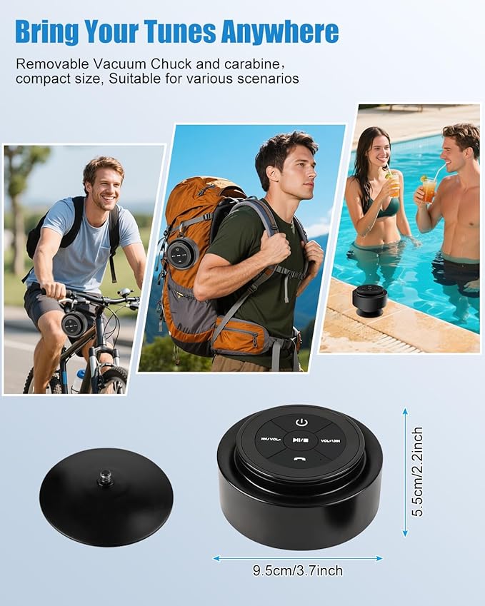 Shower Speaker Bluetooth Waterproof, Portable Mini Bluetooth Shower Speakers Waterproof with Suction Up and Clip, IPX7 Waterproof Floating Bathroom Speaker for Pool Beach Kayak, Beach Gifts（Black