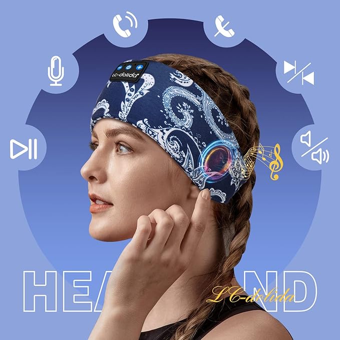 LC-dolida Sleep Headphones Bluetooth Headband Sleeping Wireless Headband Headphones with Thin HD Stereo Speakers Perfect for Side Sleepers, Sport, Yoga, Travel