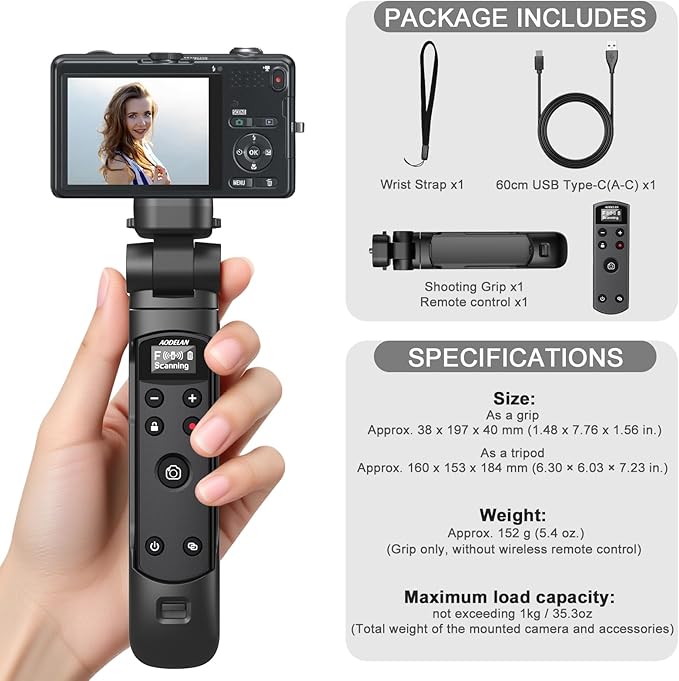 for Fujifilm Camera Tripod with Rechargeable Shutter Release,AODELAN Shooting Grip Wireless Remote Control Handle for Fuji X-T30 II, X-S10, X100VI, X-H2S, X-H2, X-T5, X-T4, X-T3, X-S20, X-T50, X-T30